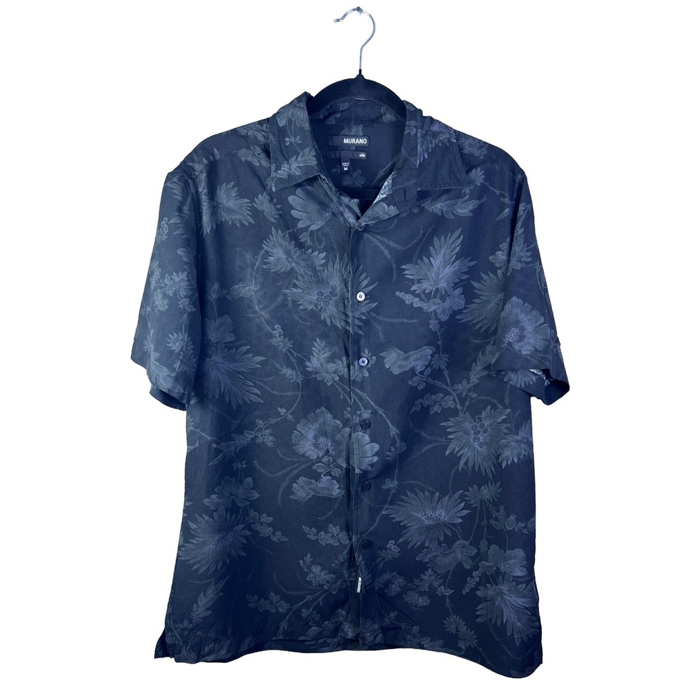 Murano 100% Silk Floral Hawaiian Shirt Men's M Black Y2K Resortwear